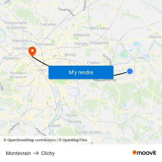 Montevrain to Clichy map
