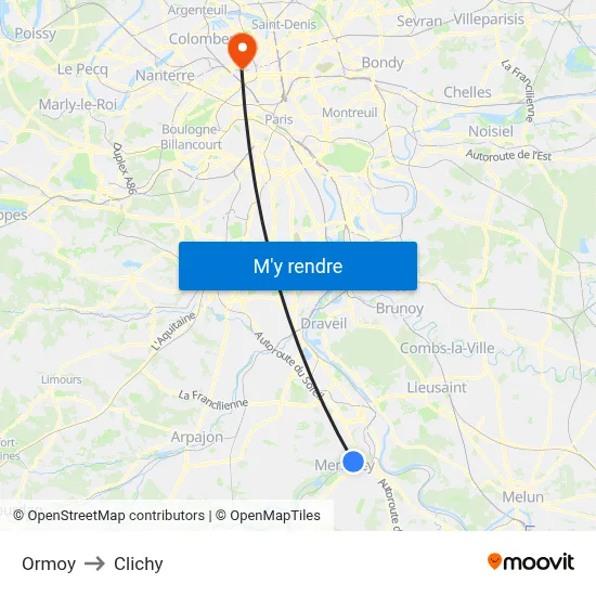 Ormoy to Clichy map