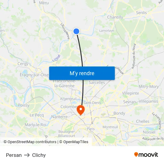 Persan to Clichy map