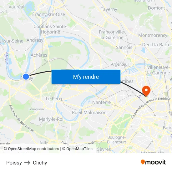 Poissy to Clichy map