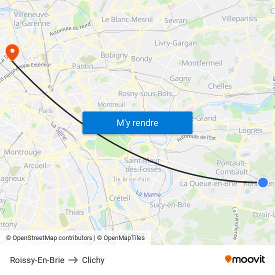 Roissy-En-Brie to Clichy map