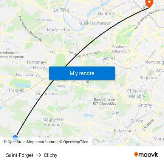Saint-Forget to Clichy map