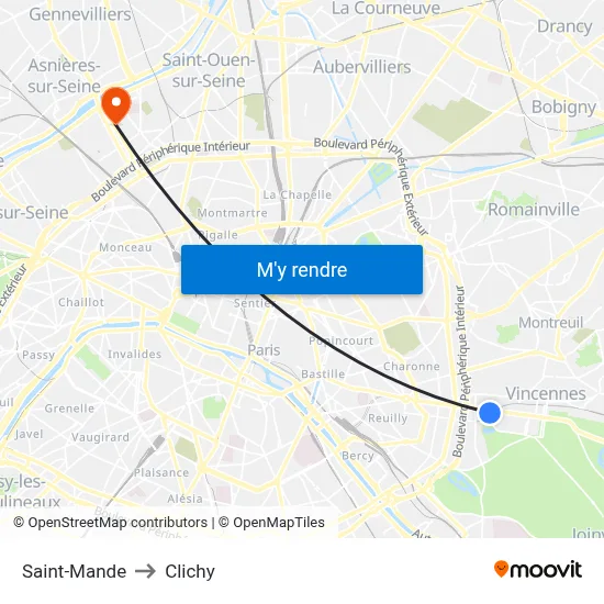 Saint-Mande to Clichy map