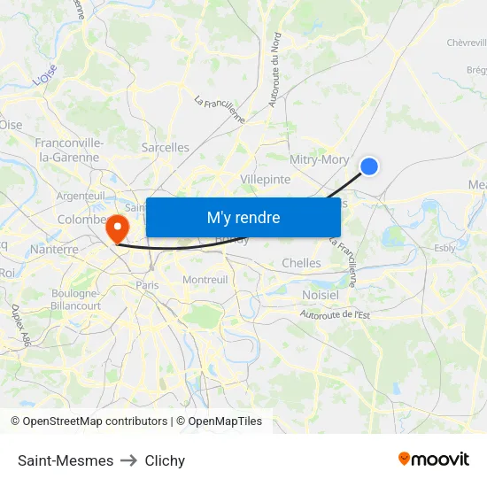 Saint-Mesmes to Clichy map