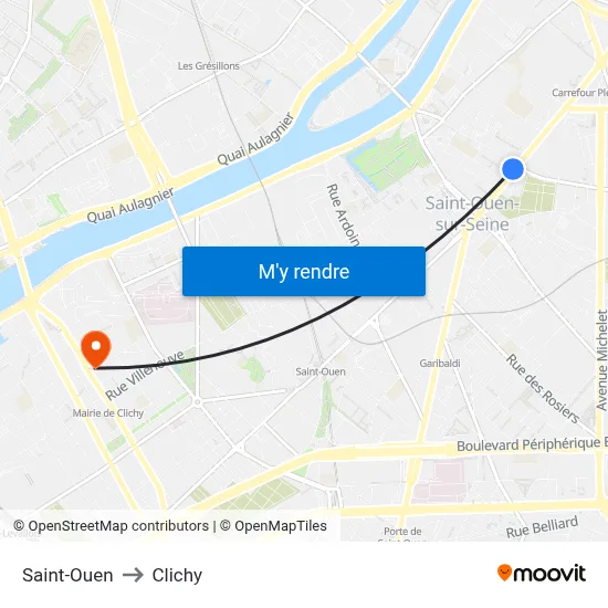 Saint-Ouen to Clichy map