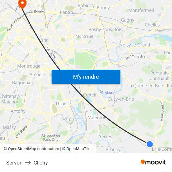 Servon to Clichy map