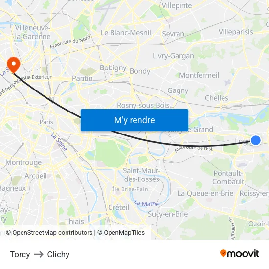 Torcy to Clichy map