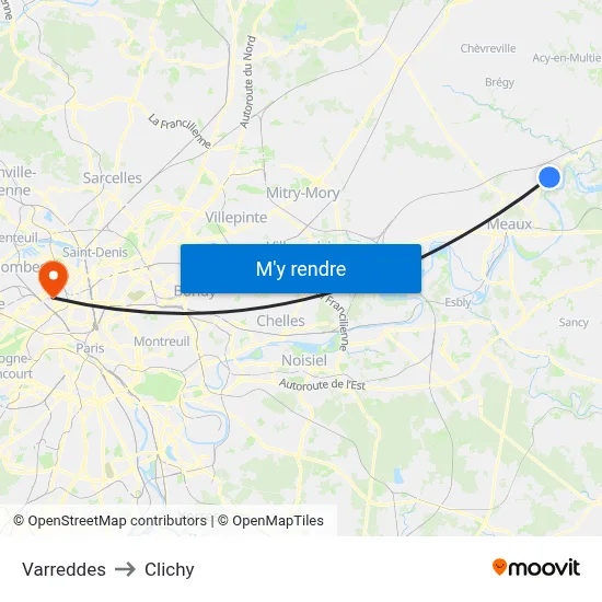 Varreddes to Clichy map