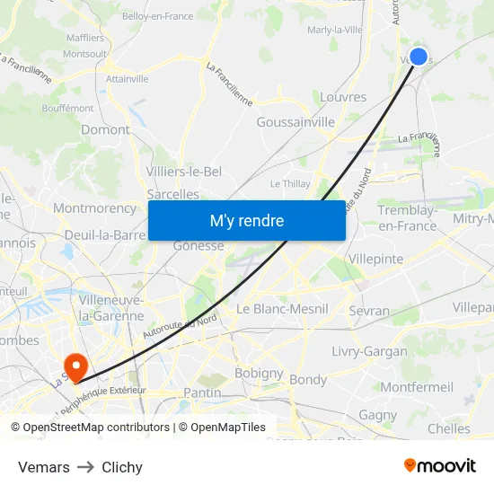 Vemars to Clichy map