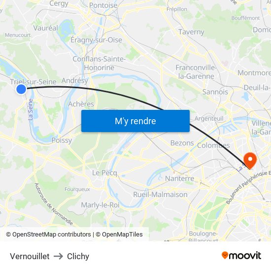 Vernouillet to Clichy map