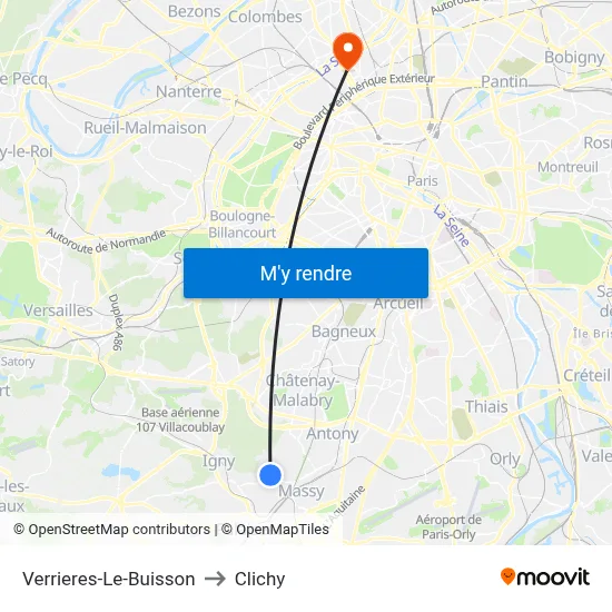 Verrieres-Le-Buisson to Clichy map