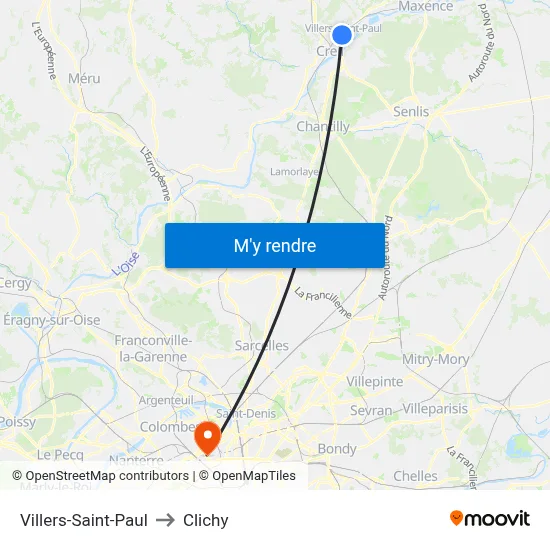 Villers-Saint-Paul to Clichy map