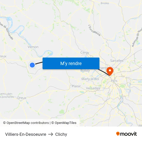 Villiers-En-Desoeuvre to Clichy map