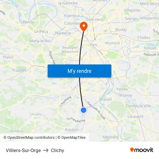 Villiers-Sur-Orge to Clichy map