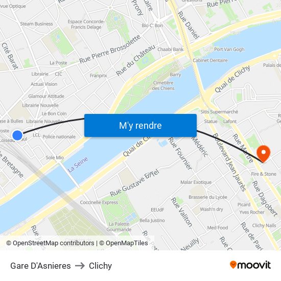 Gare D'Asnieres to Clichy map