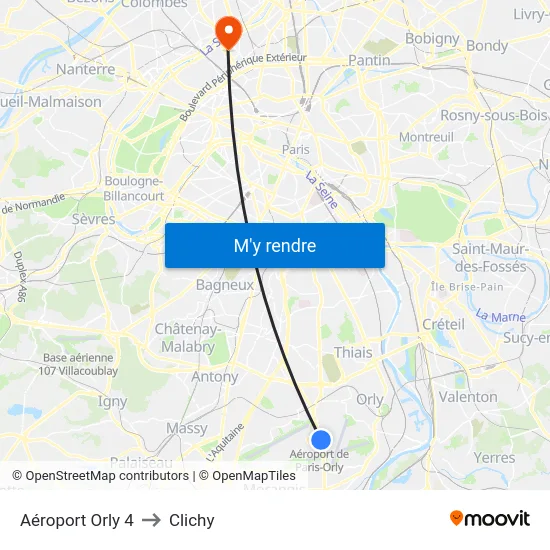 Aéroport Orly 4 to Clichy map
