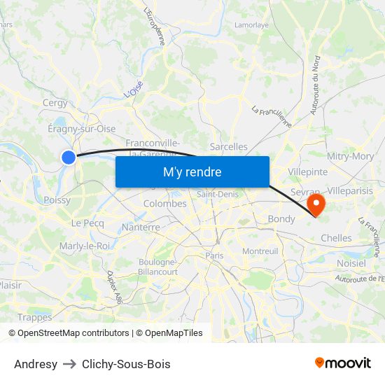 Andresy to Clichy-Sous-Bois map