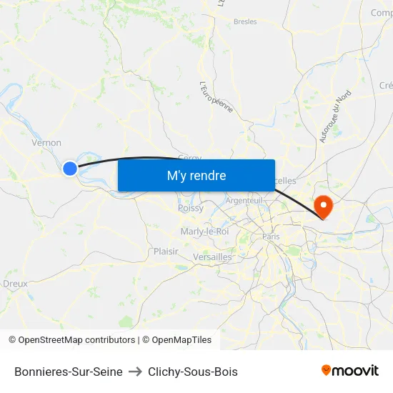Bonnieres-Sur-Seine to Clichy-Sous-Bois map