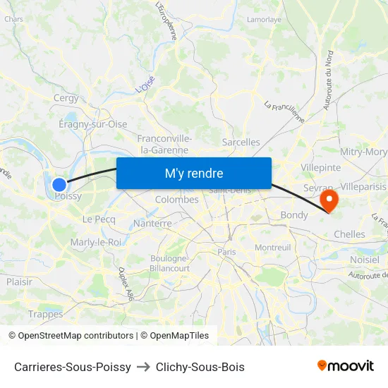 Carrieres-Sous-Poissy to Clichy-Sous-Bois map