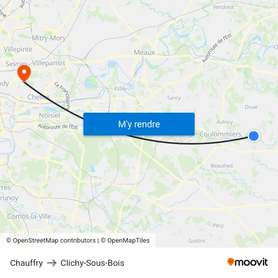 Chauffry to Clichy-Sous-Bois map