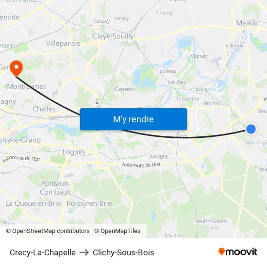 Crecy-La-Chapelle to Clichy-Sous-Bois map