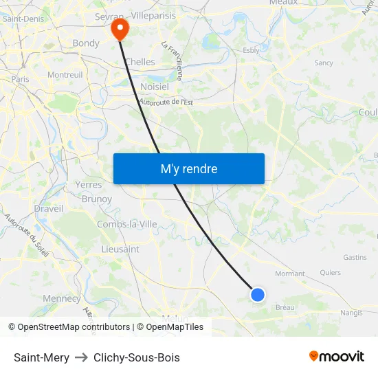 Saint-Mery to Clichy-Sous-Bois map