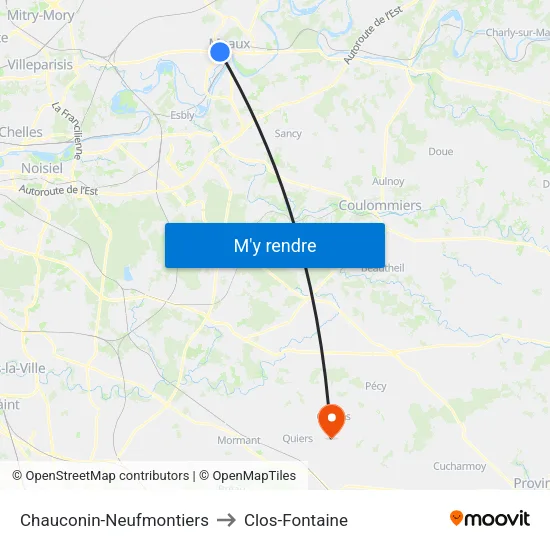 Chauconin-Neufmontiers to Clos-Fontaine map