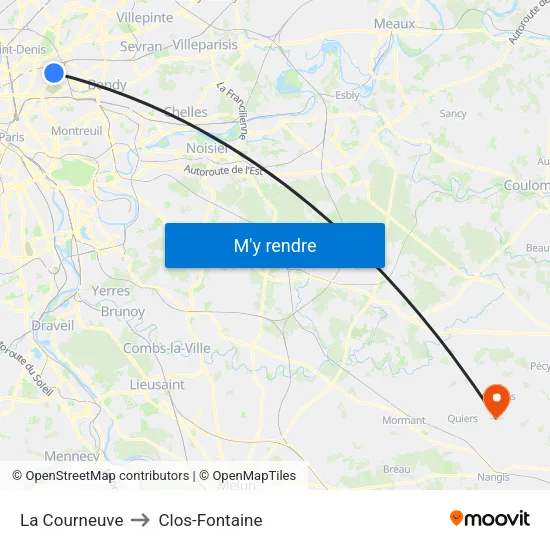 La Courneuve to Clos-Fontaine map