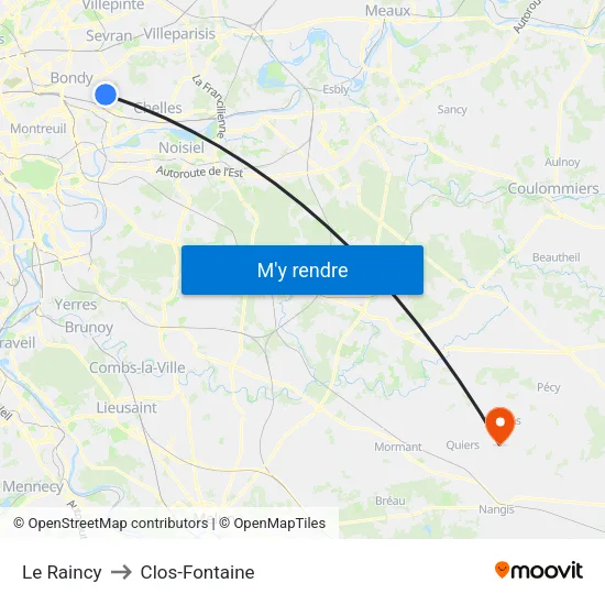 Le Raincy to Clos-Fontaine map
