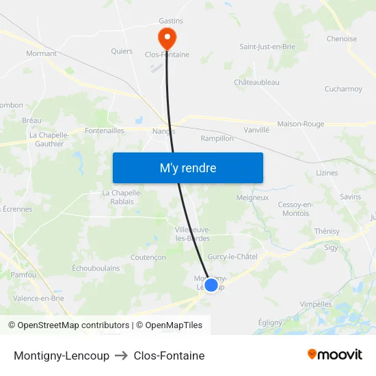 Montigny-Lencoup to Clos-Fontaine map