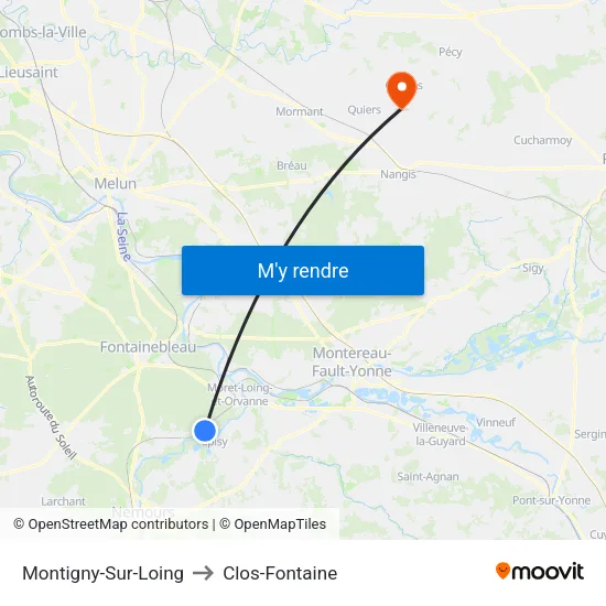 Montigny-Sur-Loing to Clos-Fontaine map