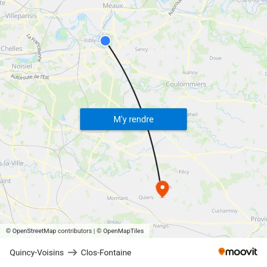 Quincy-Voisins to Clos-Fontaine map