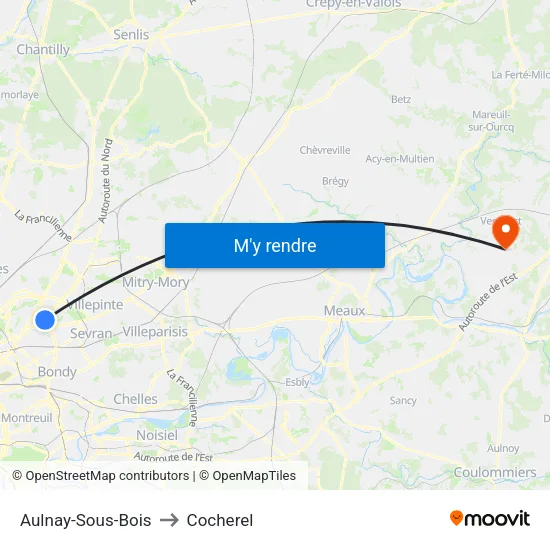 Aulnay-Sous-Bois to Cocherel map