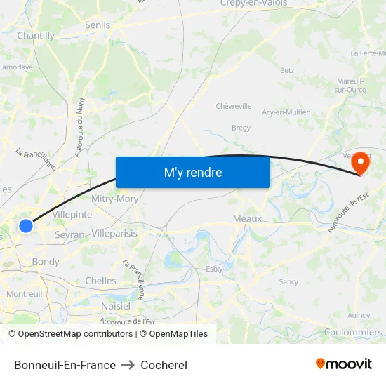 Bonneuil-En-France to Cocherel map