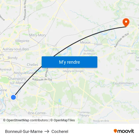Bonneuil-Sur-Marne to Cocherel map