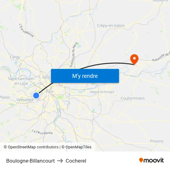 Boulogne-Billancourt to Cocherel map