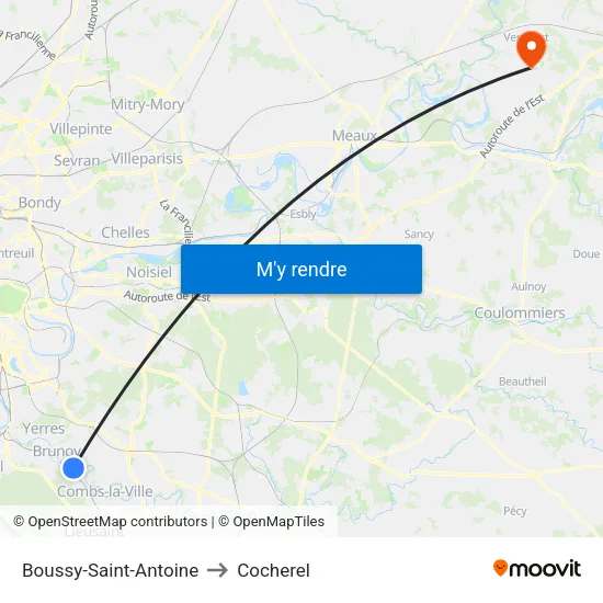 Boussy-Saint-Antoine to Cocherel map