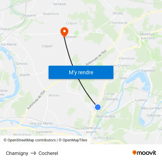Chamigny to Cocherel map