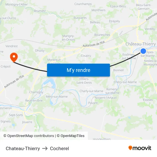 Chateau-Thierry to Cocherel map