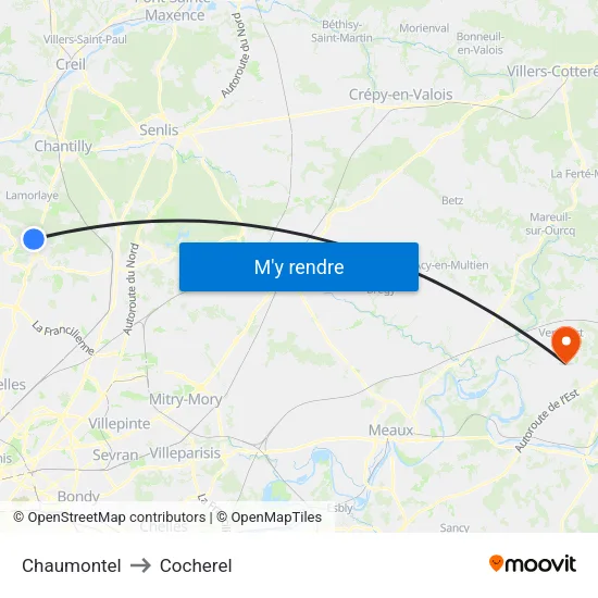 Chaumontel to Cocherel map