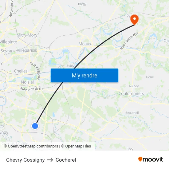 Chevry-Cossigny to Cocherel map