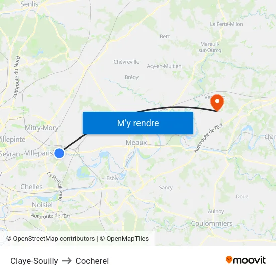 Claye-Souilly to Cocherel map