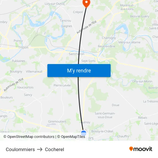 Coulommiers to Cocherel map