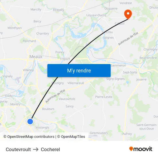 Coutevroult to Cocherel map