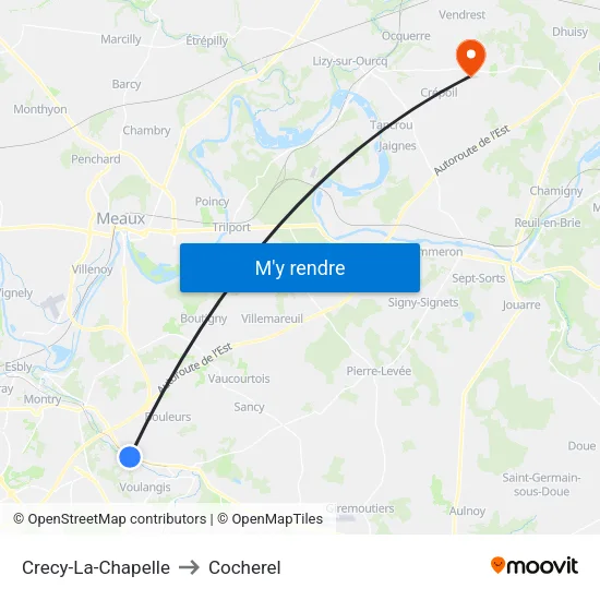 Crecy-La-Chapelle to Cocherel map