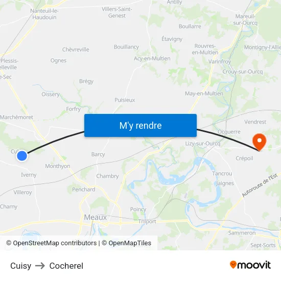 Cuisy to Cocherel map