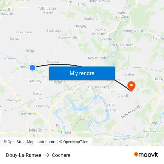 Douy-La-Ramee to Cocherel map