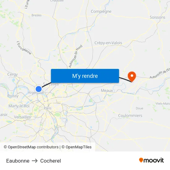 Eaubonne to Cocherel map