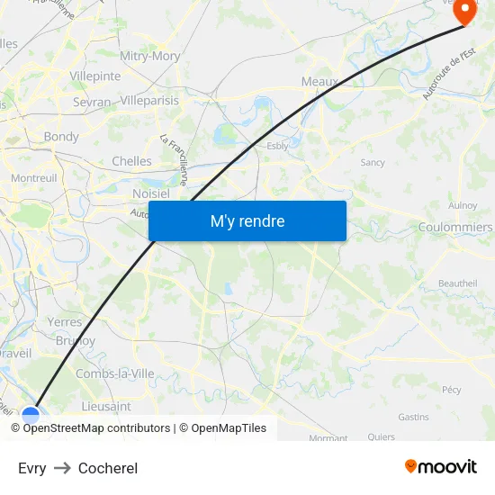 Evry to Cocherel map
