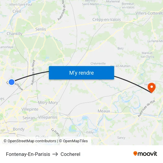 Fontenay-En-Parisis to Cocherel map